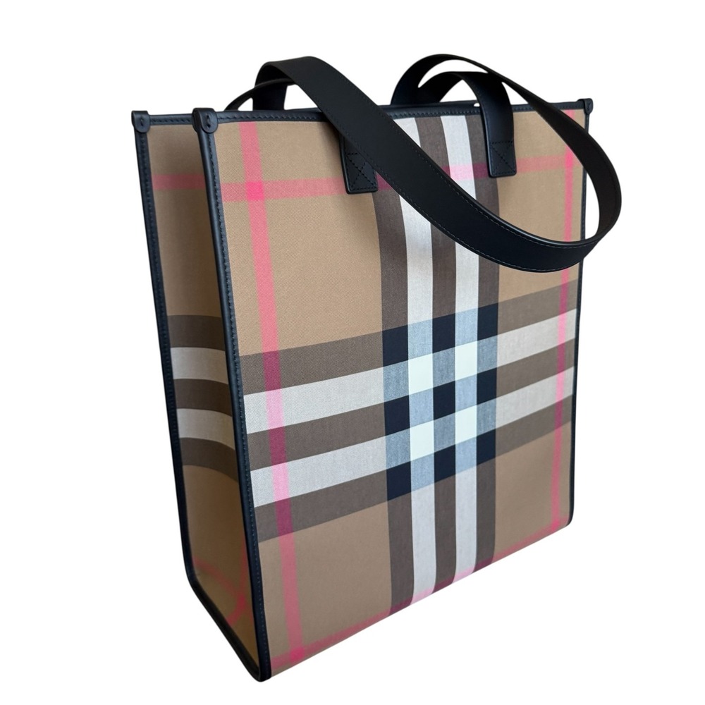 Burberry Classic Check Print Book Tote Bag, Fabric & Leather, 8084551 - Picture 3 of 16